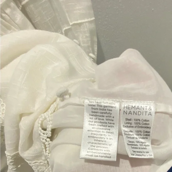 Hemant and Nandita Ruby Eyelet Guae Mini Dress Off White Medium - Picture 9 of 11